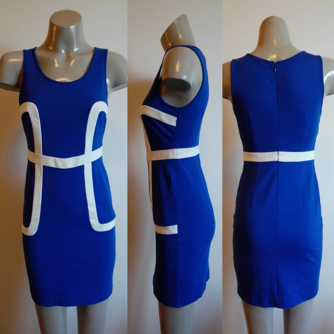 blue and white contrast dress